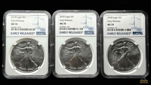 (3) 2018 American Eagle Silver Dollar Early Releases