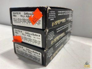 (3) 20 Rd. Boxes Sellier & Bellot 5.6x52R .22 Savage Ammunition