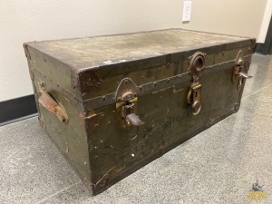 Old Military Trunk w/ Leather Handles & Brass Hinges