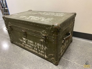 Military Shipping Trunk w/ Leather Handles