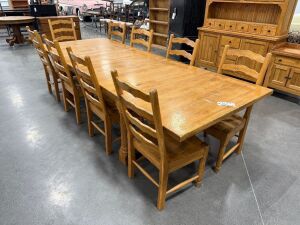 Large Oak Dining Table w/ 9- Chairs