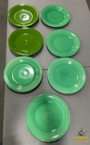 (7) Assorted Green Fiesta 10.5" Dinner Plates