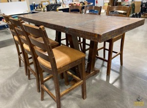 Tall Dining Table w/6 Leather Ladder Back Chairs