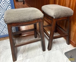 2- Wood Stools w/Cushion Seats