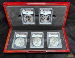 (5)2011 John M. Mercanti 25th Anniversary American Eagle Silver Dollar Coin Set