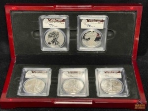 (5) 2011 John M. Mercanti 25th Anniversary American Eagle Silver Dollar Coin Set