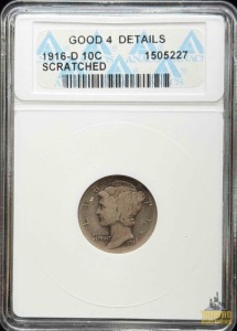 1916-D Mercury Dime - Scratched