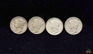 (4) 1945 Micro S Mercury Dimes