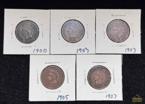 (5) Indian Head Pennies