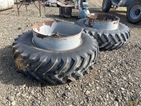 (2) 18.4x38 Radial Tractor Rear Tires w/Rims & Dual Clamps