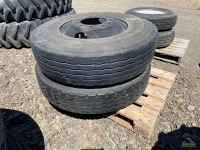 (2) 12R22.5 Truck Tires w/ 10 Hole Budd Rims