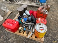 Assorted Gas Cans, Grease Guns & Funnels